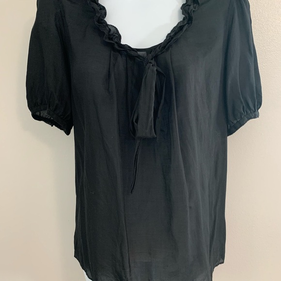GAP Black Ruffled Puff Sleeve Silk Blend Blouse - Picture 15 of 16